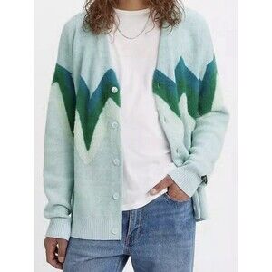 Levi's Coit Boxy Cardigan Mens Medium Knit Sweater Rave Wave Omphalodes Blue